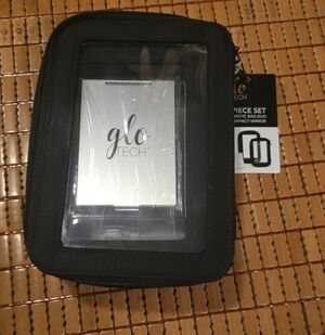 Glo Tech 3 Piece Cosmetic Bag Duo With Compact Mirror, New